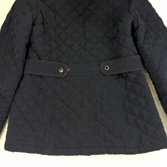 Laundry Shellie Segal Navy Blue Quilted Jacket Women Medium Faux Fur Hood Casual - Picture 6 of 9